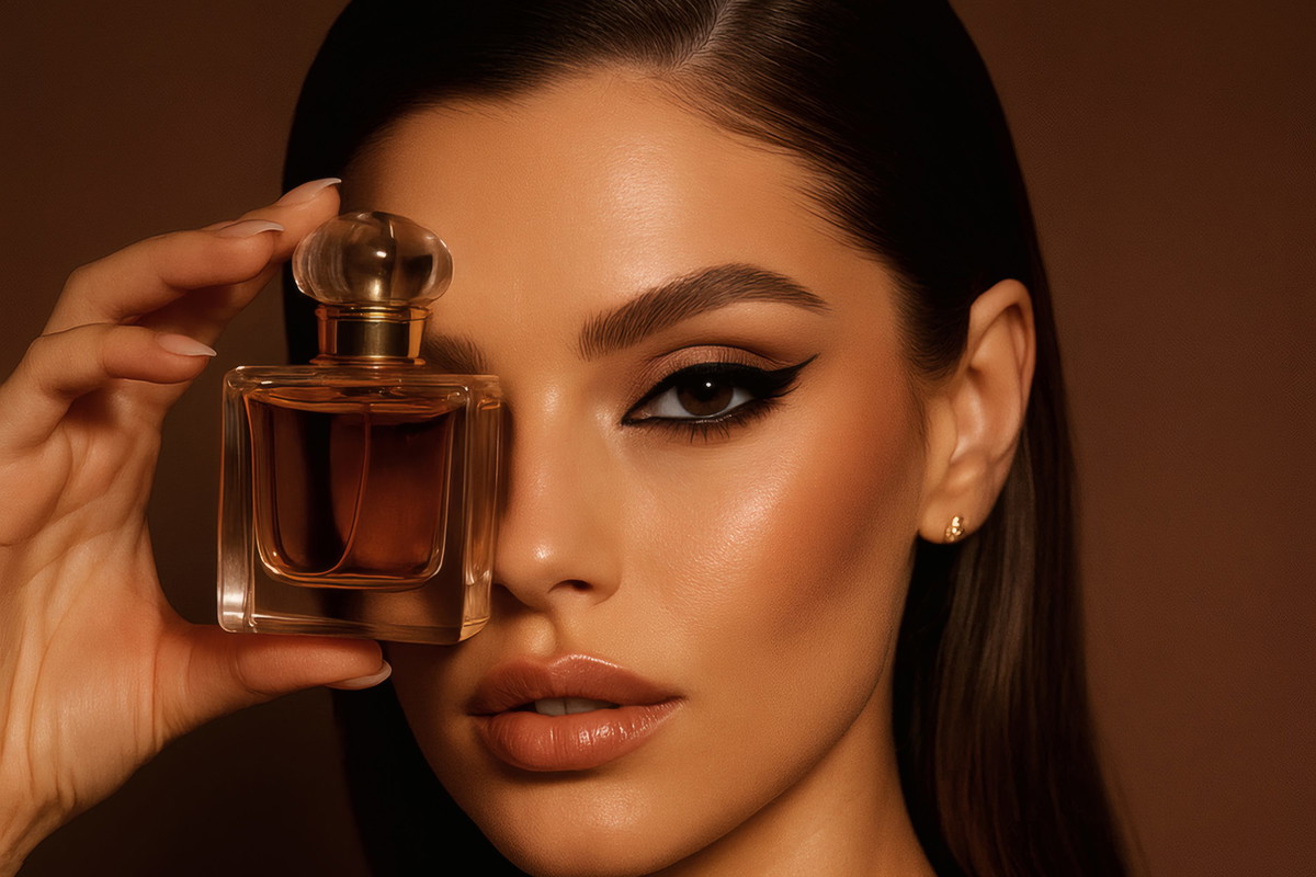Elegancka kobieta z perfumami