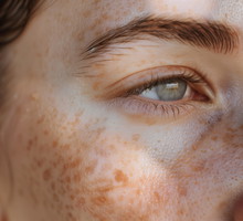 Face skin with pigmentation stains, closeup photo