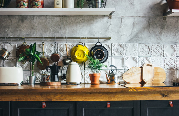 Kitchen work surface, interior elements, Scandinavian rustic sty