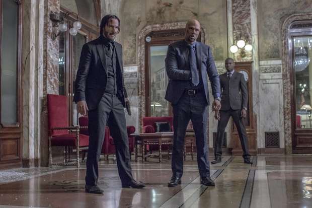 Keanu Reeves, Common in film JOHN WICK CHAPTER TWO : Movie directed by Chad Stahelski starring Ruby Rose, Laurence Fishburne, Riccardo Scamarcio, Bridget Moynahan, John Leguizamo, Keanu Reeves, Ian Mc