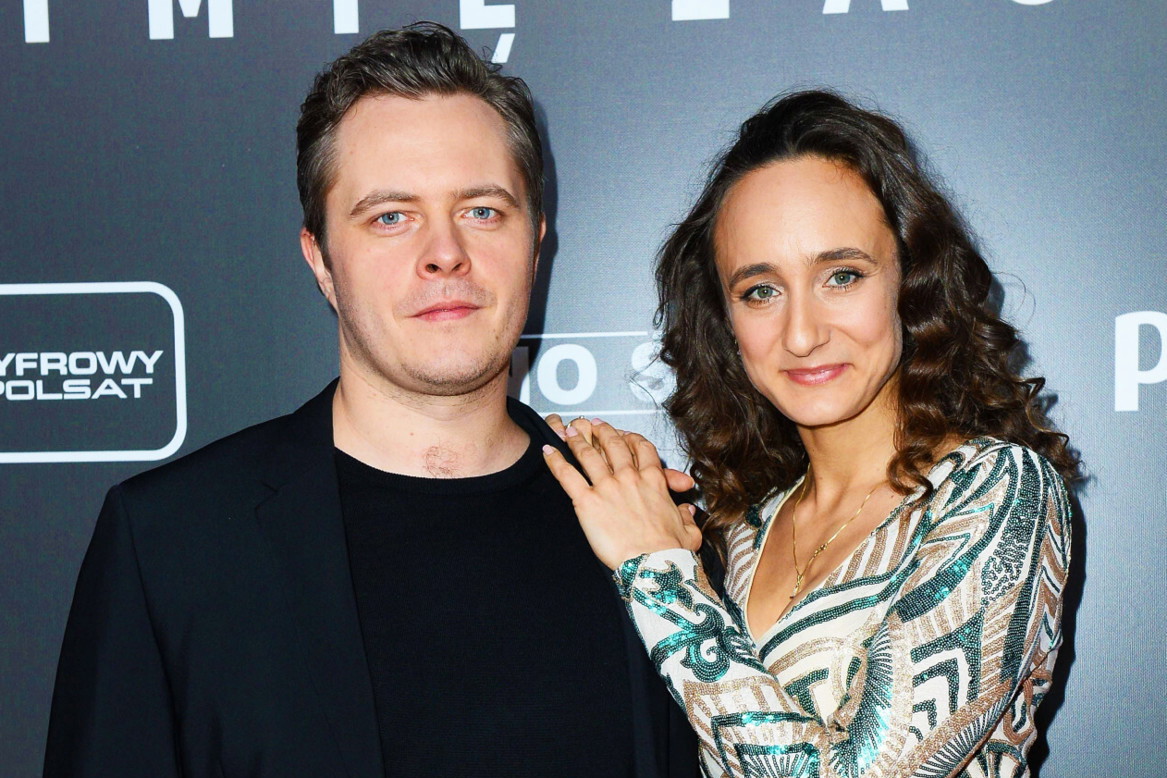 Tomasz Schuchardt, Kamila Kuboth-Schuchardt, żona Tomasza Schuchardta, premiera filmu „Psy 3”, Warszawa, 14.01.2020 rok