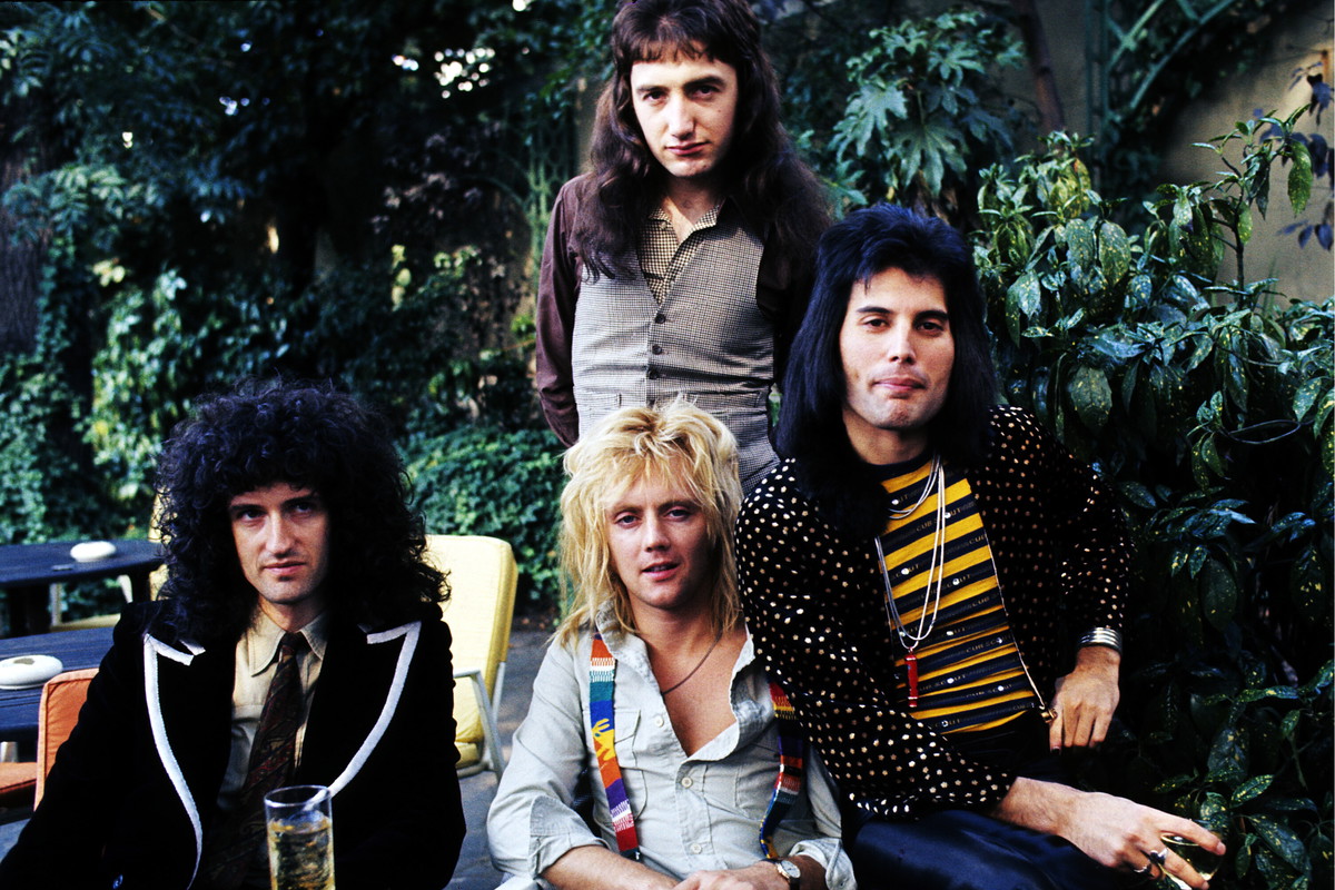 Zespół Queen. Wrzesień 1976 rok. Brian May, John Deacon, Roger Taylor i Freddie Mercury