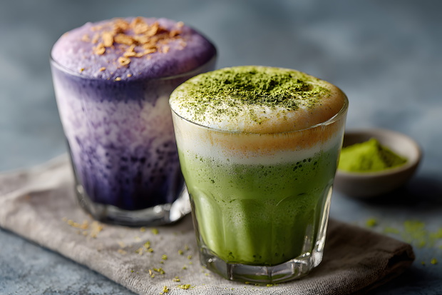 Ube latte i matcha latte