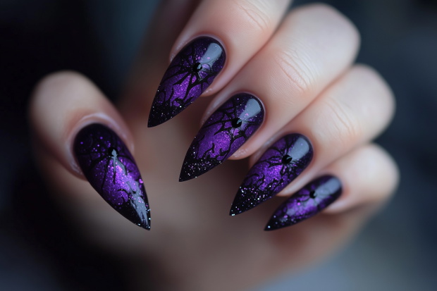 Purple and black Halloween nails design idea