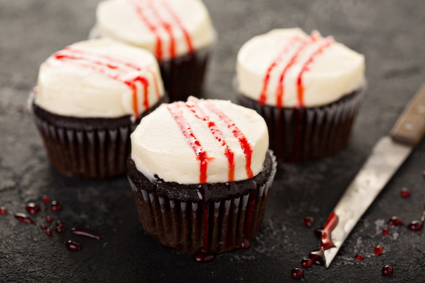 Halloween creepy cupcakes with raspberry syrup