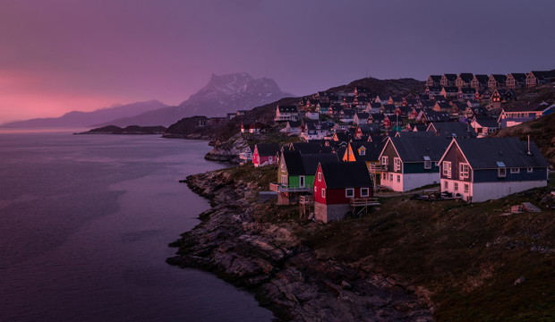 Beautiful sunset in Nuuk, Capital of Greenland.