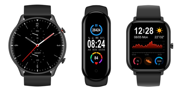 Smartwatch collection, realistic wrist watches isolated on white