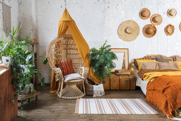 Cozy house with room in boho style interior