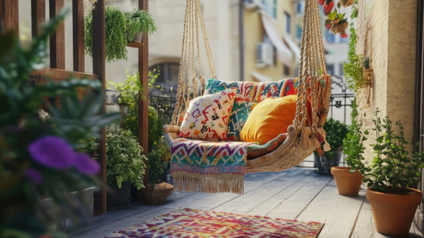 Colorful Hanging Chair on Balcony