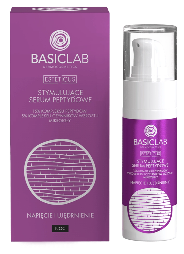 Stymulujące serum peptydowe 15% kompleksu peptydów, 5% kompleksu czynników wzrostu, mikroigły, Napięcie i Ujędrnienie