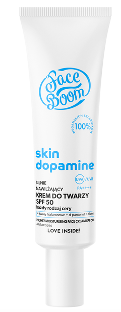 nawilżający krem do twarzy z SPF50 Skin Dopamine, Face Boom