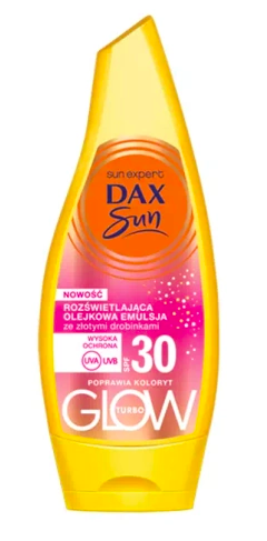 Dax Sun Turbo Glow rozświetlająca emulsja do opalania ze złotymi drobinami SPF 30