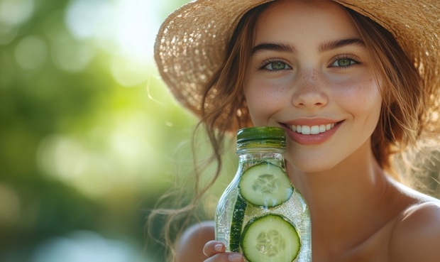 Kobieta z lemoniadą ogórkową
