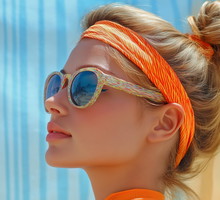 Fashion model wearing sunglasses and headband posing in summer light