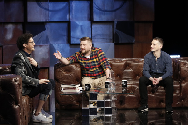 Kuba Wojewódzki, Tomasz Jakubiak, Jaś Kapela, studio TVN, Warszawa, marzec 2022 roku