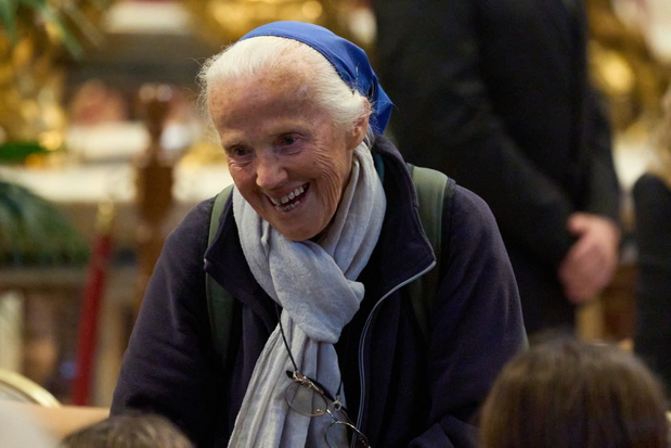 Sister Genevieve Jeanningros, a long-time friend of Pope Francis, pays homage to him at St. Peter's Basilica