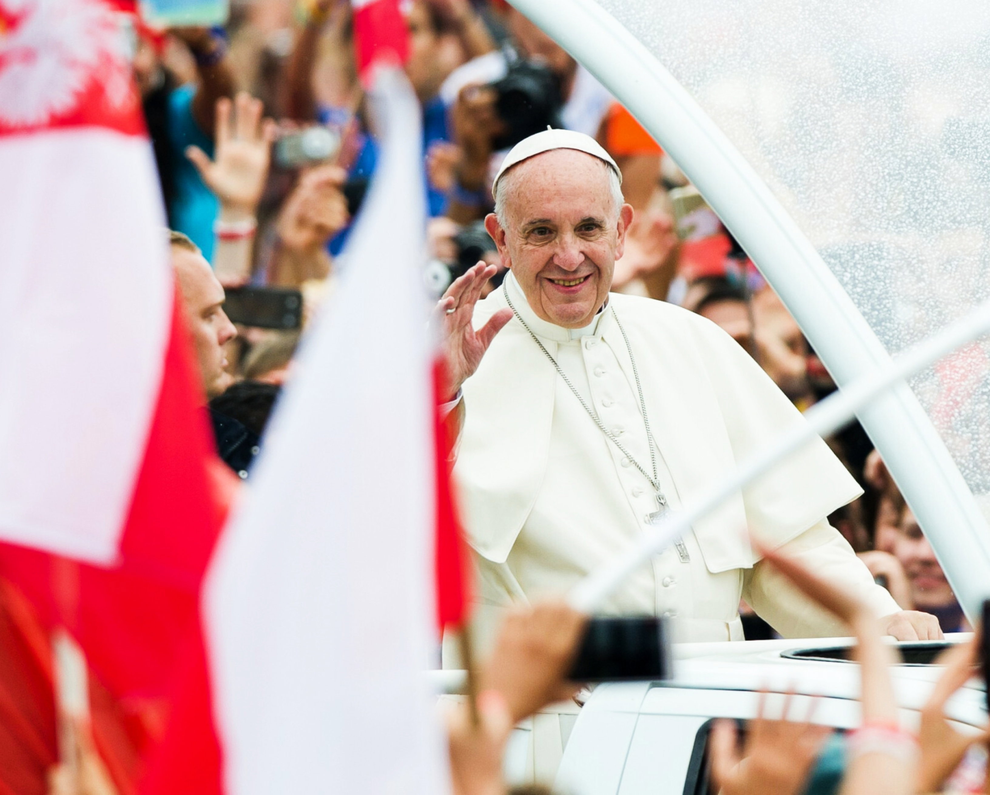 Papież Franciszek, 28.07.2016 Kraków Światowe Dni Młodzieży Wizyta papieża Franciszka Przejazd tramwajem z rezydencji biskupów krakowskich przy ul. Franciszkańskiej na Błonia