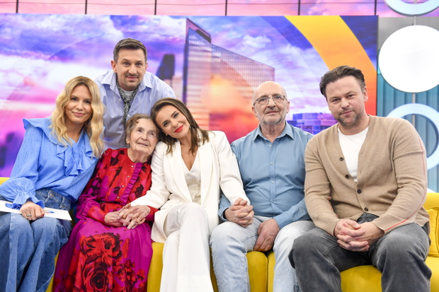 Agnieszka Hyży, Maciej Rock, Edyta Herbuś z babcią Tolą i ojcem, Piotr Bukowiecki, studio „halo tu Polsat”, Warszawa. 29.03.2025 r.
