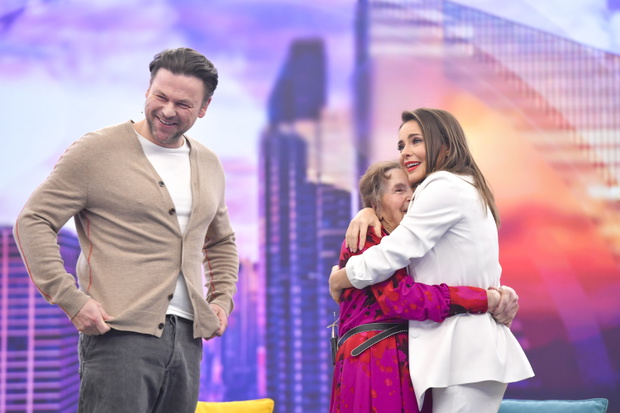 Edyta Herbuś z babcią Tolą, Piotr Bukowiecki, studio „halo tu Polsat”, Warszawa. 29.03.2025 r.