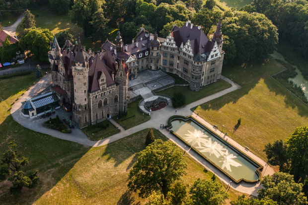 aerial view of Moszna castle