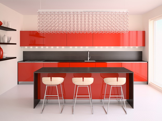Modern red kitchen.