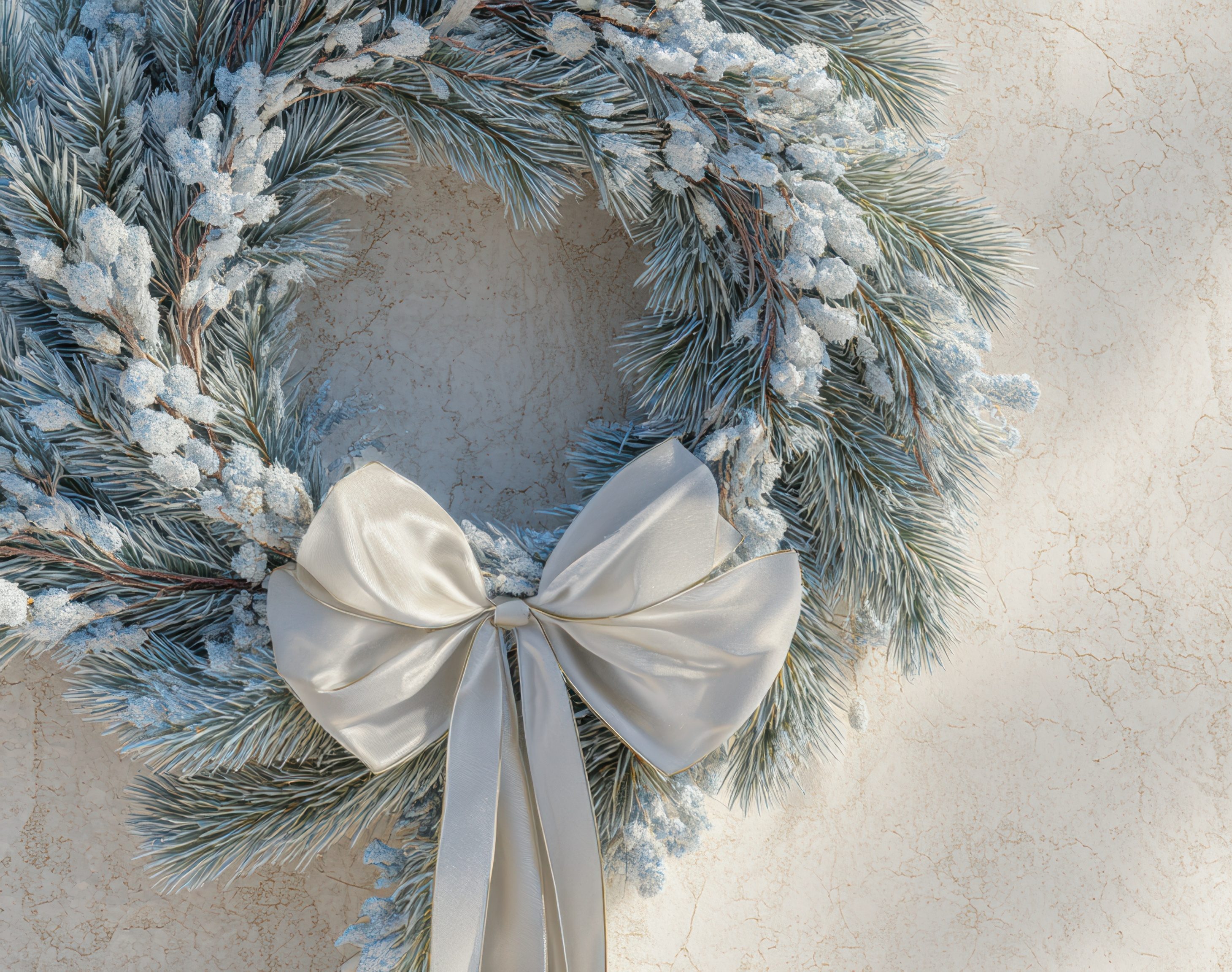 Ultra realistic pine needle wreath with bow for winter decor and holiday celebrations