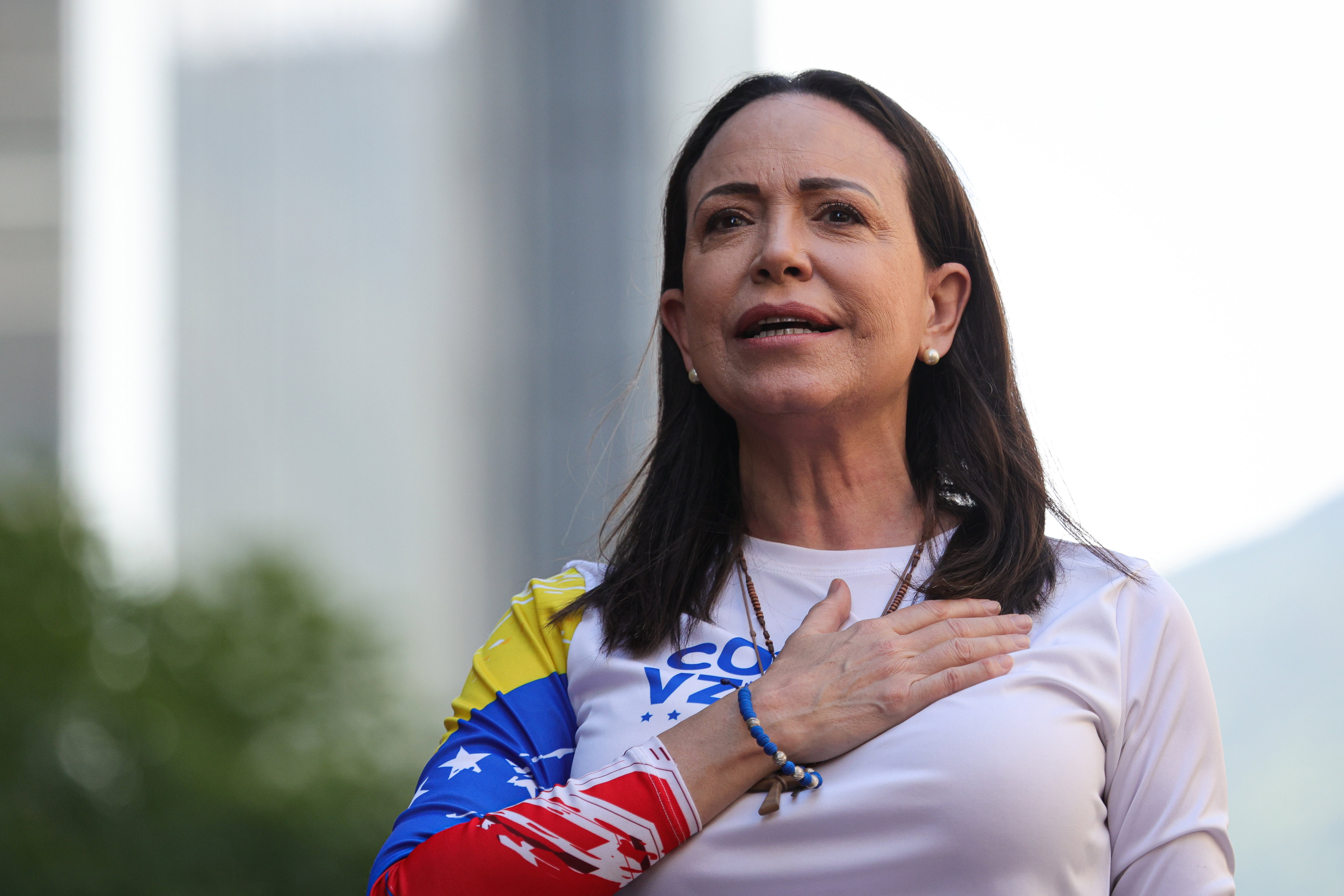 Maria Corina Machado na proteście przeciwko sfałszowanym wyborom