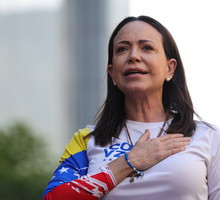 Maria Corina Machado na proteście przeciwko sfałszowanym wyborom
