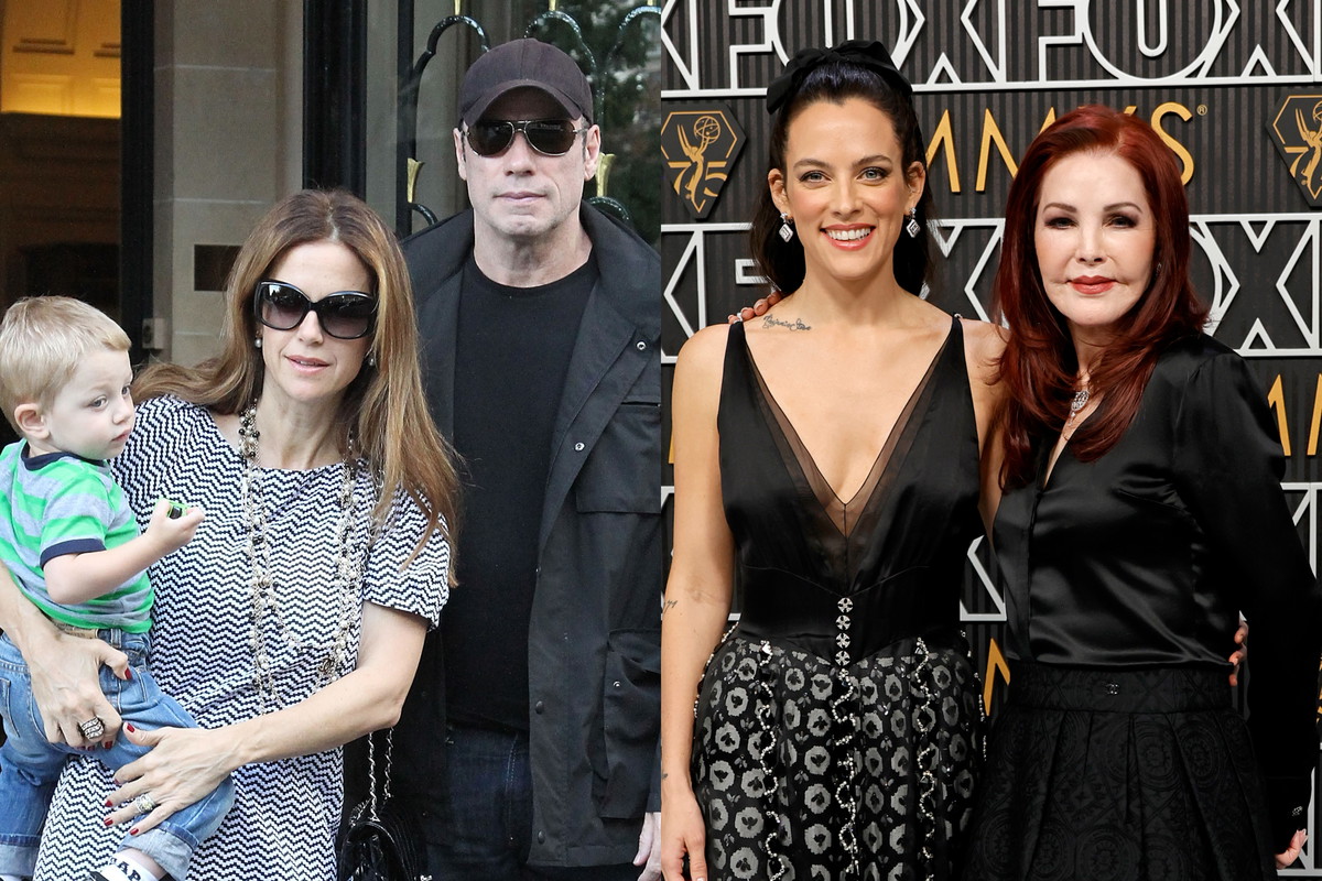 John Travolta i Kelly Preston z synem Benem 2012 r. Riley Keough i Priscilla Presley, 2024 r.