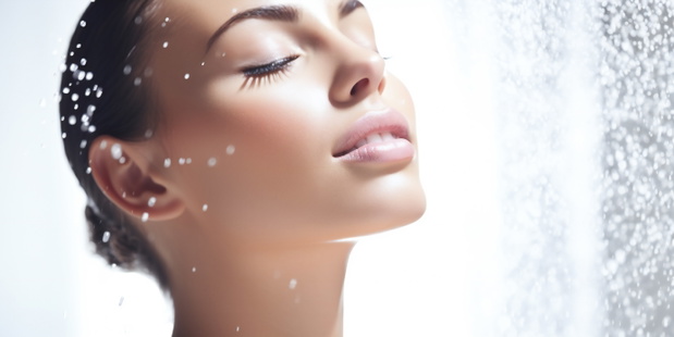 Beauty woman in fresh shower on white background Generative AI