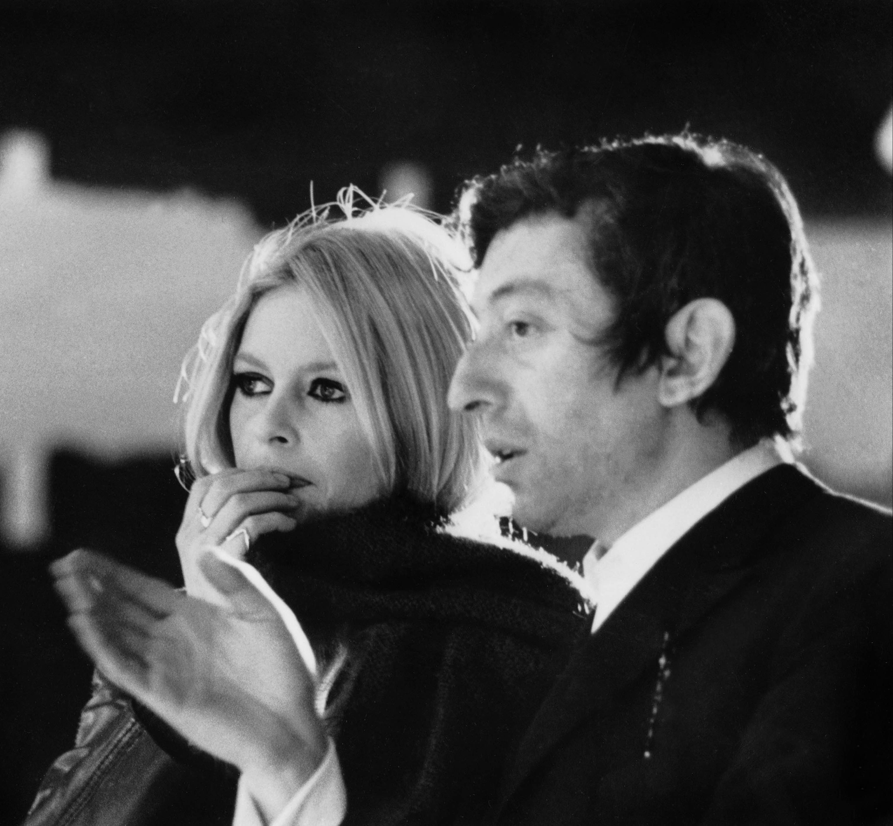 Brigitte Bardot and Serge Gainsbourg on Set of 'Jour De L' An' December 22, 1967 (b/w photo)