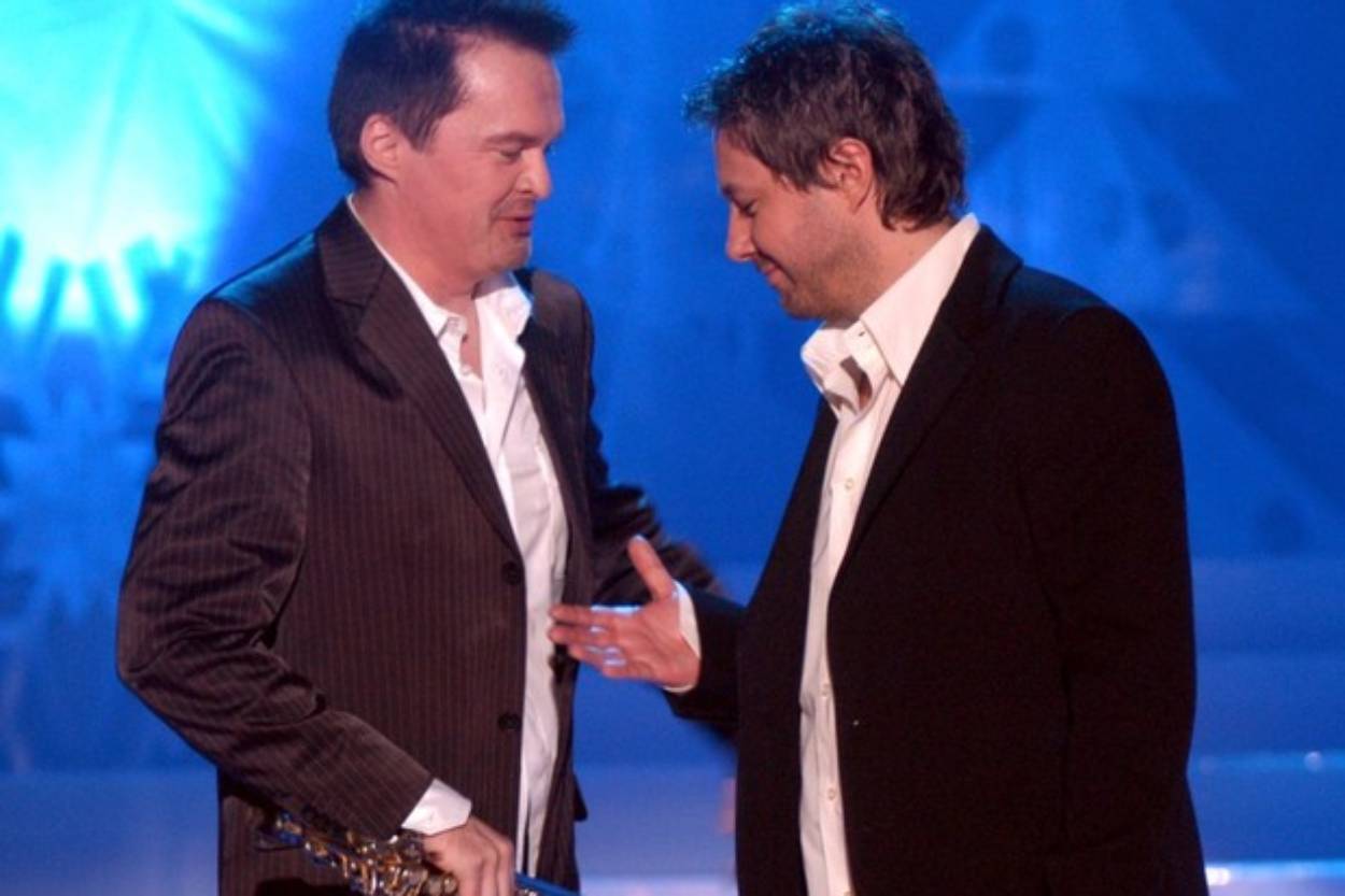 Andrzej Piaseczny i Robert Chojnacki podczas koncertu „Święta, święta” w 2003 roku