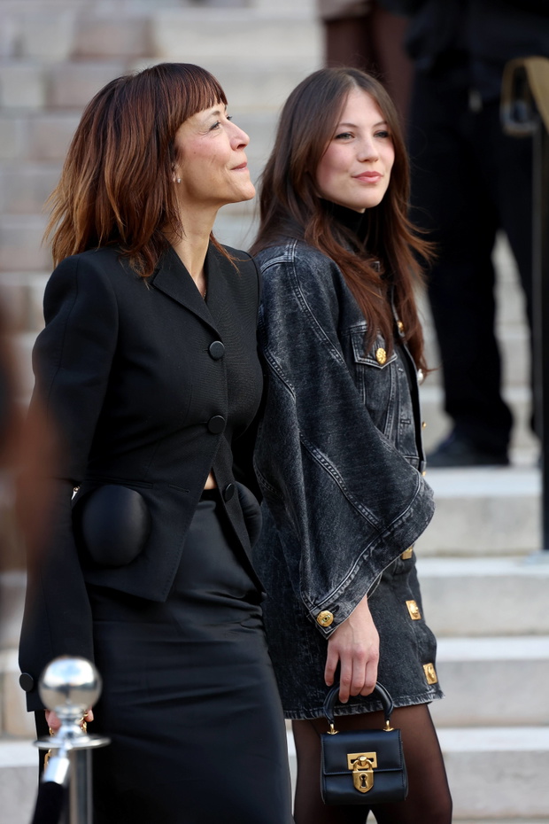 Sophie Marceau and Juliette Lemley attend the Schiaparelli Haute Couture Week Spring/Summer 2026 show as part of Paris Fashion Week on January 26, 2026 in Paris, France.