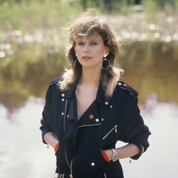 Wanda Kwietniewska, wokalistka zespołu Wanda i Banda, Magdalenka, około 1984 roku
