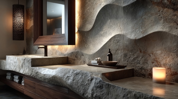 Modern bathroom vanity with stone countertop