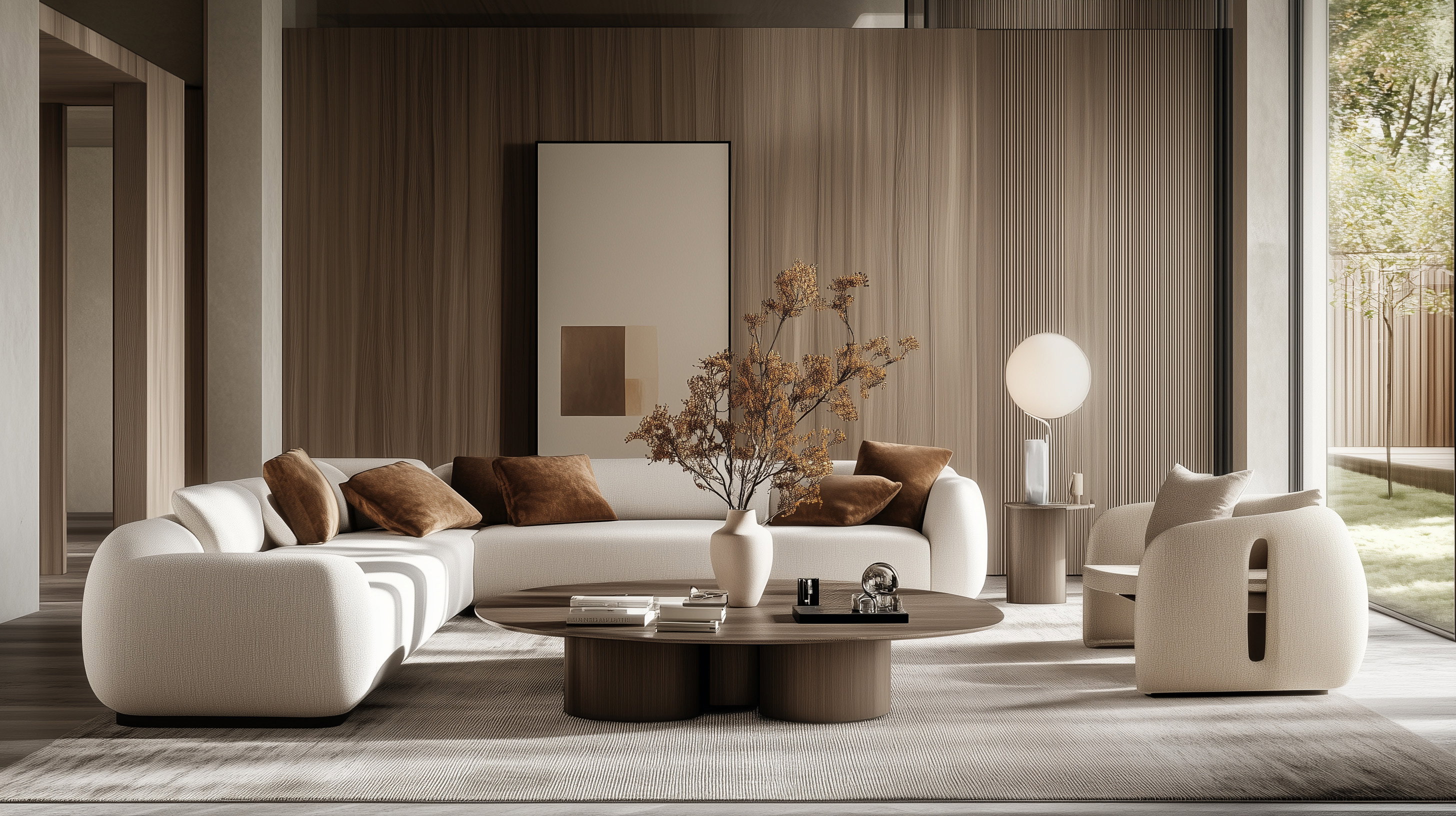 Salon bez wizualnego hałasu biała sofa design