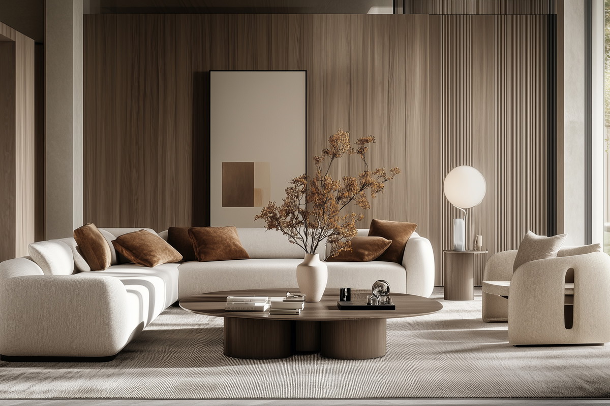 Salon bez wizualnego hałasu biała sofa design