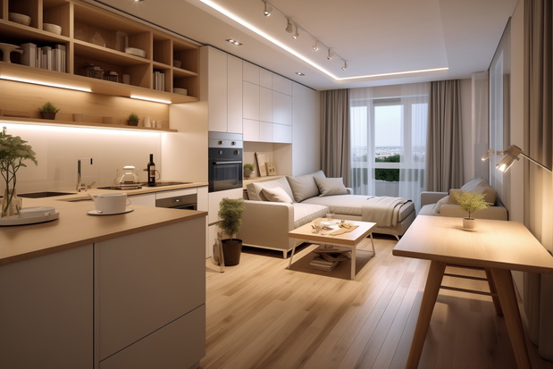 Mała kuchnia z salonem projekt studio apartament