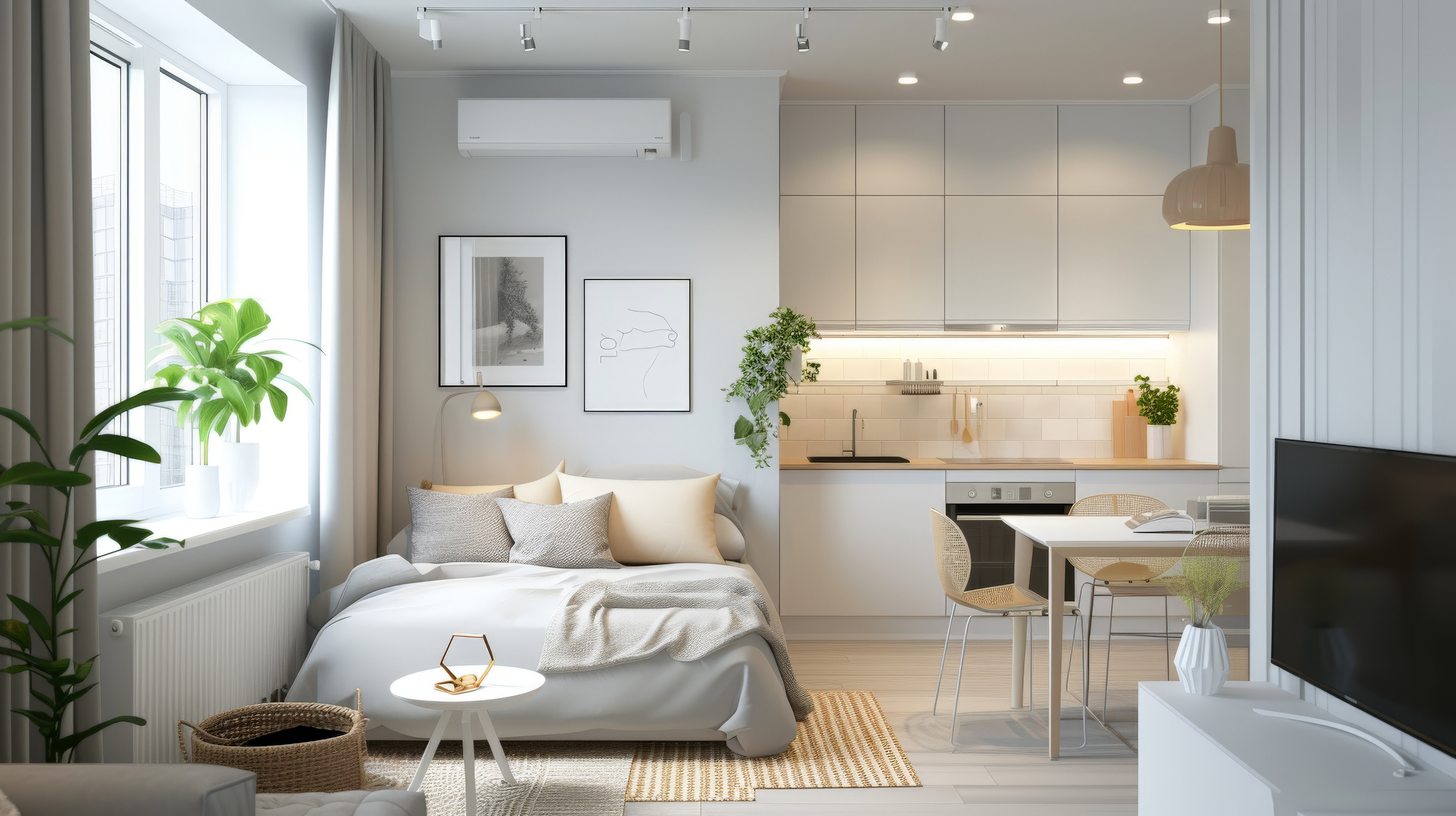 Skandynawskie studio małe mieszkanie luksusowy design