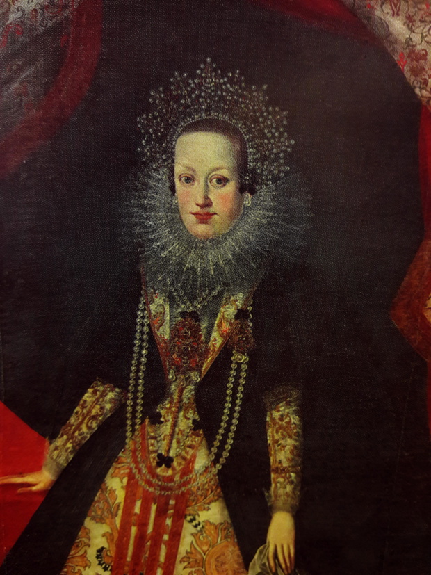 . Portrait of Constance of Habsburg (1588-1631). Portrait of Constance of Austria in gold cloth dress (detail).. 1620s. Anonymous Constance of Austria in gold cloth dress (detail) 02