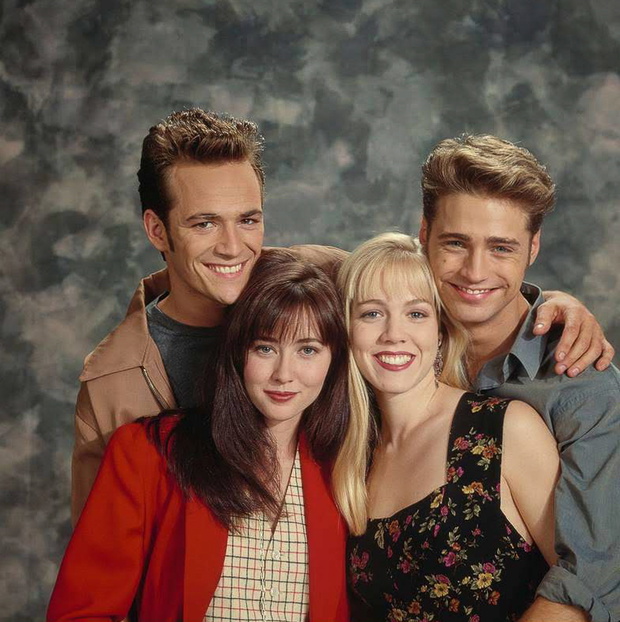 Luke Perry, Shannen Doherty, Jennie Garth, Jason Priestley, 1991