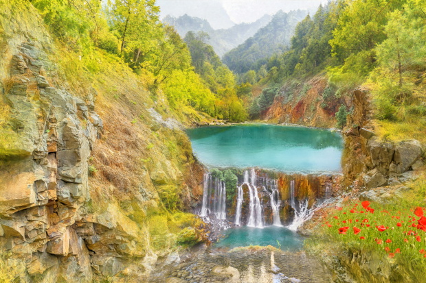 Landscape with cascade of colors, La Palma island, Spain