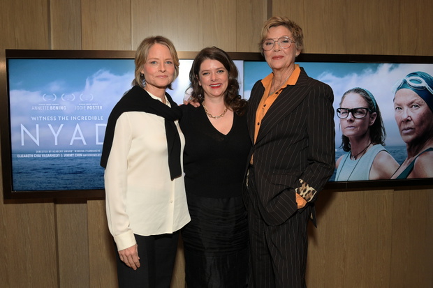 Jodie Foster, Julia Cox i Annette Bening na testowym pokazie filmu "Nyad" - 14.11.2023, Pacific Palisades, USA