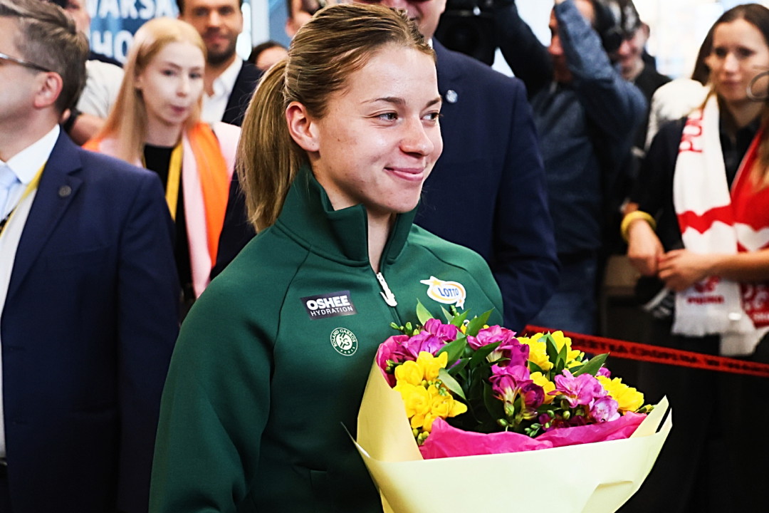08.06.2026. Warszawa. Powitanie tenisistki Mai Chwalinskiej (n/z) na lotnisku Chopina, po jej powrocie z finalu Roland Garros 2026.