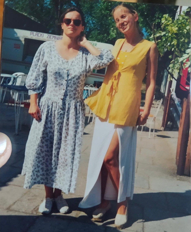 Joanna Kołaczkowska i Marzena Rogalska na słynnej FAMIE w Świnoujściu, początek lat 90.