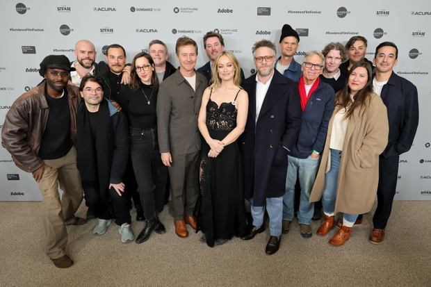 Devonté Hynes, Adam Newport-Berra, Damien Vandercruyssen, Saul Germaine, Jade Healy, Alex G. Scott, Edward Norton, Ben Browning, Olivia Wilde, Seth Rogen, Will McCormack, David Permut, Alex Astrachan na pokazie filmu "Zaproszenie" na Sundance Film Festiva