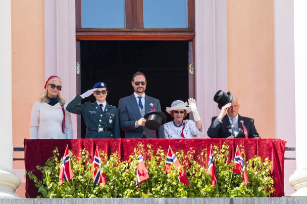 Mette-Marit, Crown Princess of Norway, Princess Ingrid Alexandra, Haakon, Crown Prince of Norway, Queen Sonja of Norway and King Harald V, Oslo, Norway. 17th, May 2024.
