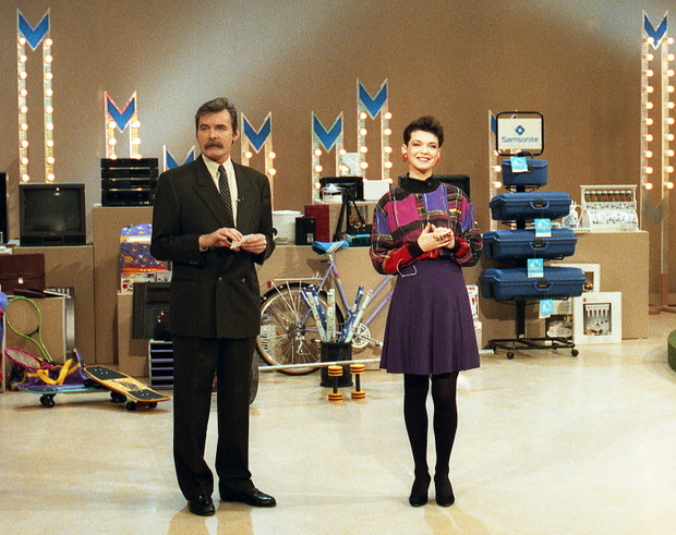 Wojciech Pijanowski i Magda Masny Warszawa, 10.1992. Teleturniej "Kolo Fortuny"