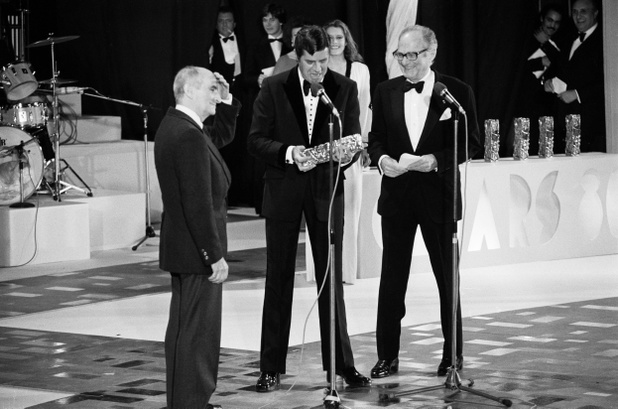 Louis de Funes i Jerry Lewis na 5. ceremonii rozdania Cezarów - 1980. Paryż, Francja
