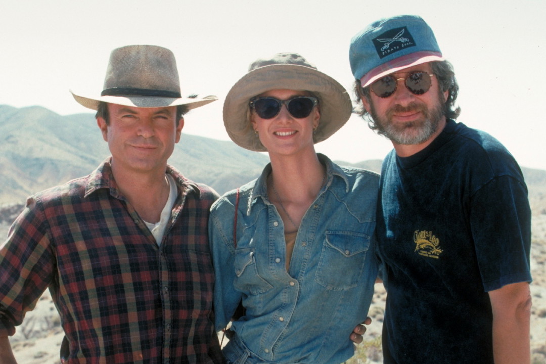 Sam Neill, Laura Dern, Steven Spielberg, 1993.